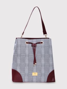 Caprese - Remi Checkered Grey Faux Leather Large Shoulder Handbag