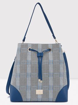 Caprese - Remi Checkered Navy Faux Leather Large Shoulder Handbag