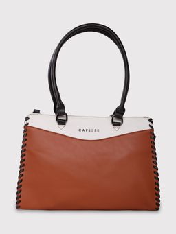 Caprese - Rome Solid Tan Faux Leather Medium Satchel Handbag