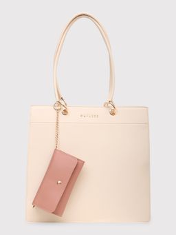 Caprese - Capri Solid Beige Faux Leather Large Tote Handbag