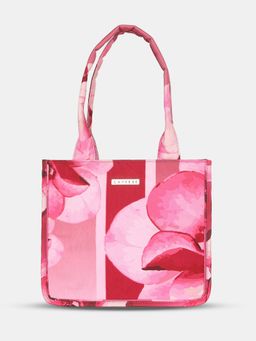 Caprese - Iris Floral Printed Pink Poly Canvas Large Tote Handbag