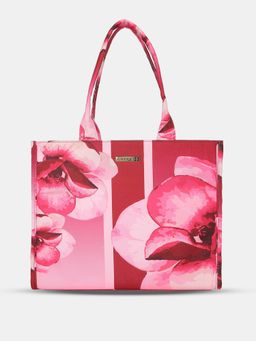 Caprese - Iris Floral Printed Pink Poly Canvas Extra Large Tote Handbag