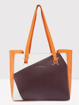 Caprese - Ruth Color block Brown Faux Leather Large Tote Handbag