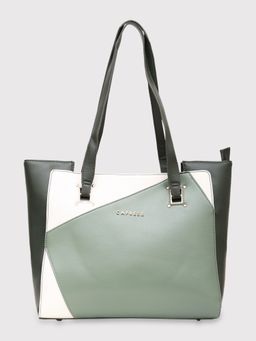 Caprese - Ruth Color block Green Faux Leather Large Tote Handbag