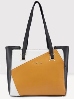 Caprese - Ruth Color block Ochre Faux Leather Large Tote Handbag
