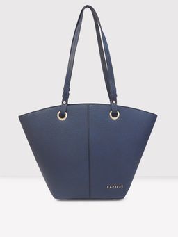 Caprese - Tasha Solid Navy Faux Leather Large Tote Handbag