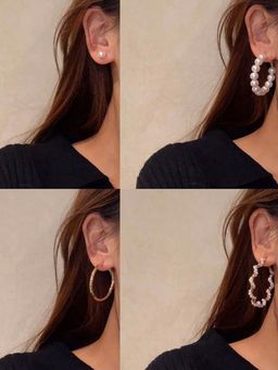 Karatcart - Gold Plated Fashion Pearl Stud Hoop Earrings Set for Women