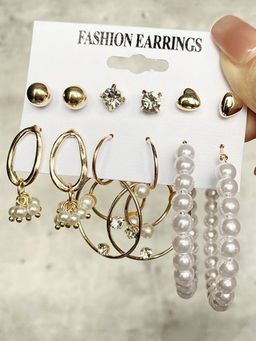 Karatcart - Fashion Pearl Gold Plated Stud Hoop Earrings Set for Women