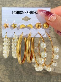 Karatcart - Gold Tone Fashion Pearl Hoop Stud Earrings for Women