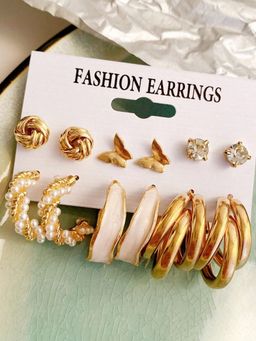 Karatcart - Gold Color Imitation Pearl Hoop Earrings Set for Women