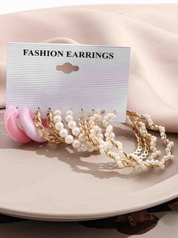 Karatcart - Pearl Gold-Plated Fashion Hoop Earrings Set for Women