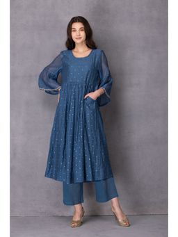 Karuna Khaitan - Blue Zenda Anarkali Kurta with Pant (Set of 2)