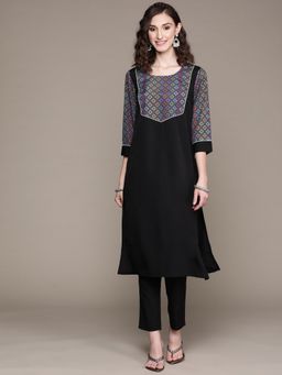 Ziyaa - Womens Black Crepe Straight Kurta and Pant (Set of 2)