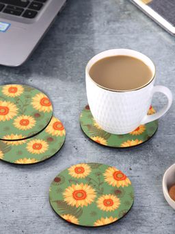 PENTADECO - Sunflower Round Coaster (Pack of 4)