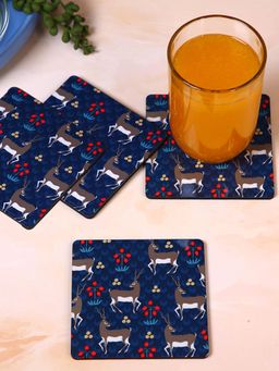 PENTADECO - Deer Navy Square Coaster (Pack of 4)