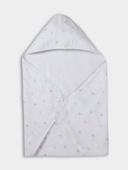 Mi Arcus - White Printed Cotton Hooded Towel (0-12 Months)