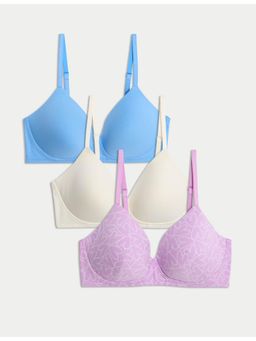 Marks & Spencer - Cotton Rich Non Wired T-Shirt Bras (Pack of 3)