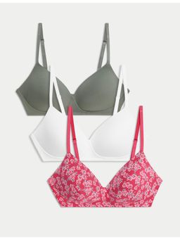 Marks & Spencer - Multi-Color Cotton Rich Non Wired T-Shirt Bras (Pack of 3)