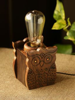 ExclusiveLane - Bright Night Owl Hand Carved Table Lamp In Sheesham Wood