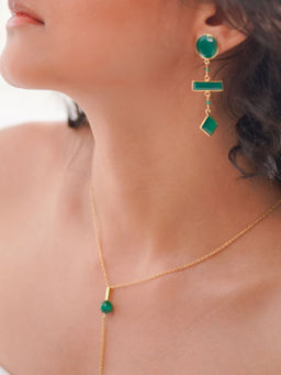 Divas Mantra - 92.5 Sterling Silver Shrubbery Earrings with Green Onyx