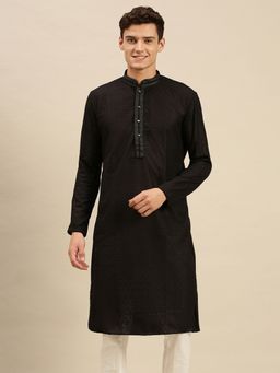Sanwara - Men Black Cotton Chikankari Embroidery Kurta