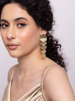Indya - Gold Hammered Semi Circle Drop Earrings