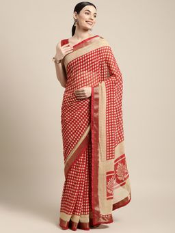 Sangam Prints - Red Georgette Lace Work Daily Wear Saree with Unstitched Blouse
