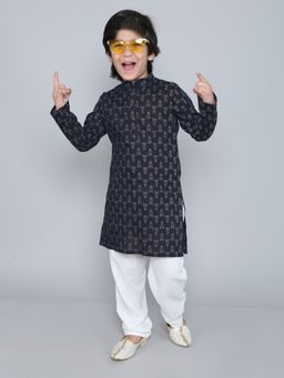The Magic Wand - Boys Full Sleeves Printed Kurta and Pyjama (Set of 2)