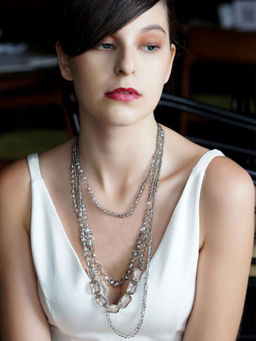 Odette - Grey Long Beaded Multi-Row Necklace