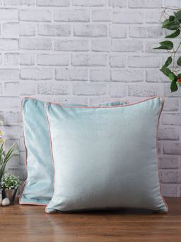 Eyda - Velvet Aqua Color Cushion Cover Set Of 2-18X18 Inch