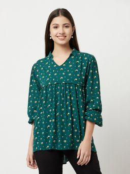 CRIMSOUNE CLUB - Women Green Floral Empire Top