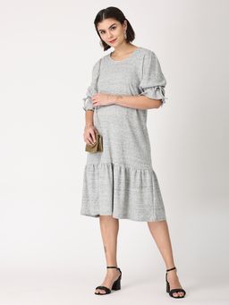 The Mom Store - Grey Waffle Maternity Dress With Nursing