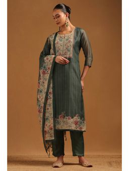 Soch - Green Art Silk Floral Kurta With Pant & Dupatta