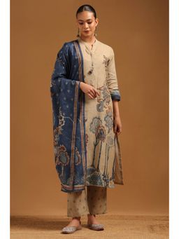 Soch - Beige Linen Floral Kurta With Pant & Dupatta