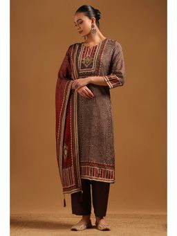 Soch - Earth Dola Silk Geometric Kurta With Pant & Dupatta