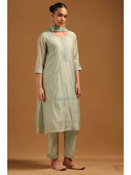 Soch - Sap Green Chanderi Embroidered Kurta With Pant & Dupatta
