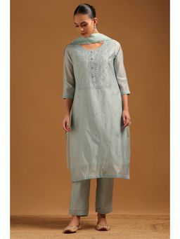 Soch - Powder Blue Chanderi Embroidered Kurta With Pant & Dupatta
