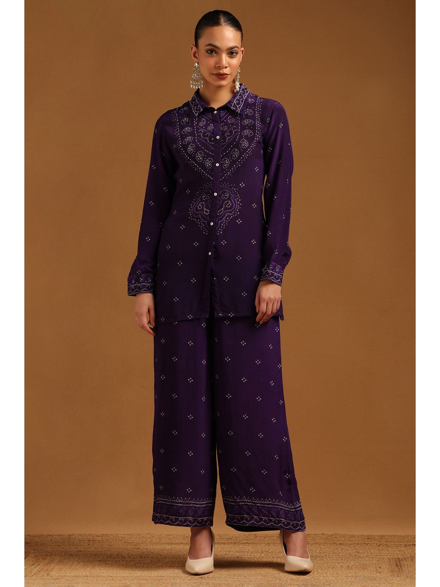 soch Purple Crepe Bandhani Co-Ord Set-picture-12