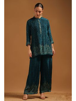 Soch - Teal Blue Crepe Bandhani Co-Ord Set