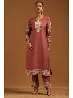 Soch - Onion Pink Desert Storm Embroidered Kurta With Pant