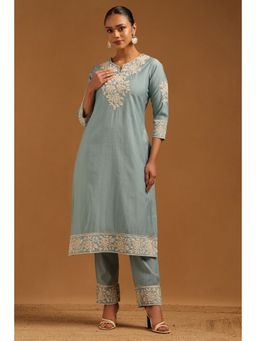 Soch - Powder Blue Desert Storm Floral Kurta With Pant