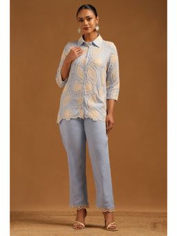 Soch - Blue Rayon Slub Embroidered Co-Ords Set