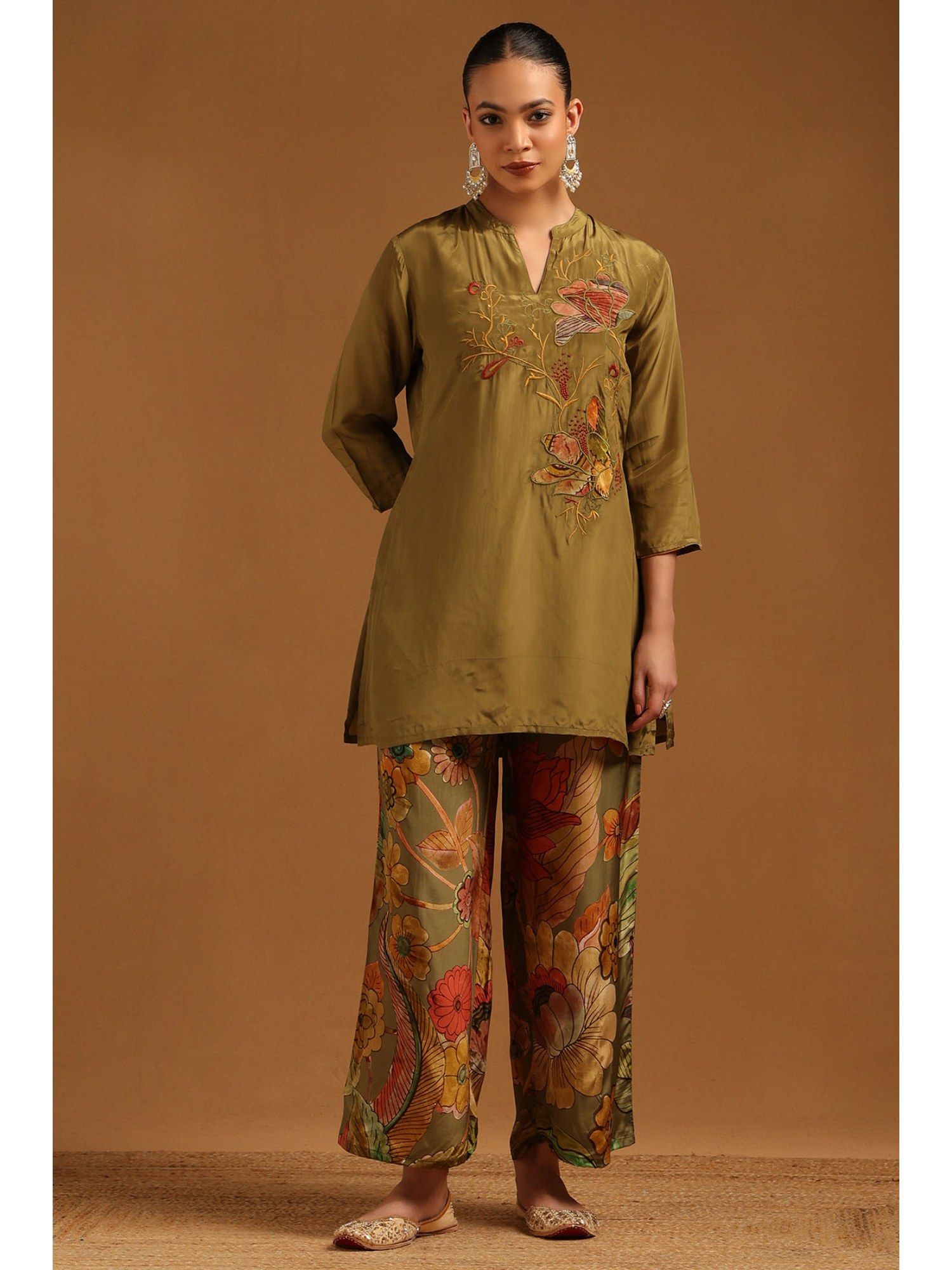 soch Olive Crepe Floral Co-Ord Set-picture-43