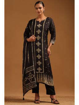 Soch - Black Russian Silk Floral Hand Embroidered Kurta With Pant & Dupatta