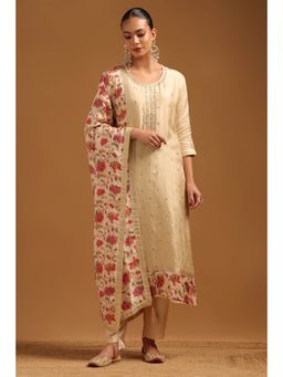 Soch - Beige Dola Silk Zari Woven With Sequin Kurta With Pant & Dupatta