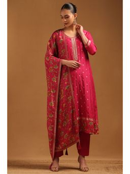 Soch - Onion Pink Dola Silk Zari Woven Sequin Kurta With Pant & Dupatta
