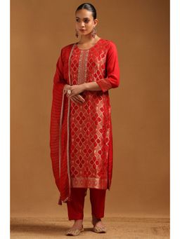 Soch - Pink Brocade Zari Woven Cutdana Kurta With Pant & Dupatta