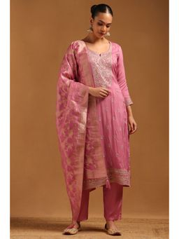 Soch - Pink Dola Silk Embroidered Kurta With Pant & Dupatta