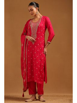 Soch - Fuchsia Dola Silk Embroidered Kurta With Pant & Dupatta