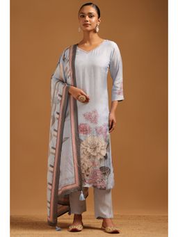 Soch - Powder Blue Muslin Floral Kurta With Pant & Dupatta
